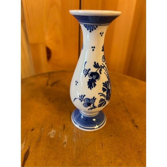 Delft Miniature Blue & White Floral Porcelain Bud Vase Vintage 4.5” Tall (8859) - Picture 4 of 6
